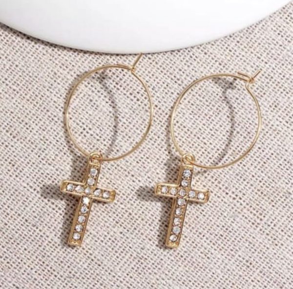 rose gold cross earrings